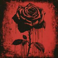 waterverf hand- getrokken roos, zwart achtergrond, ai gegenereerd foto