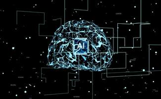 kunstmatig intelligentie- berekenen simuleren menselijk hersenen gedachte processen in geautomatiseerd model. ai visualisatie tonen machine aan het leren algoritmen gebruik makend van patroon herkenning, 3d geven animatie foto