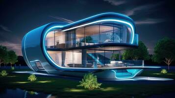 futuristische slim leven huis met digitaal technologieën foto