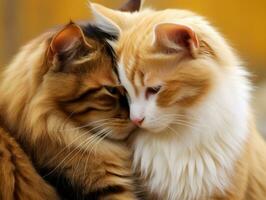 paar- van katten geknuffeld omhoog samen sharing een warm omhelzing ai generatief foto