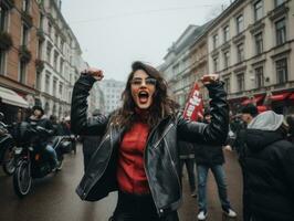 gelukkig vrouw vieren een mooi leven ai generatief foto