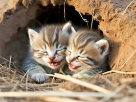 paar- van speels kittens verloofd in een vriendelijk het worstelen bij elkaar passen ai generatief foto