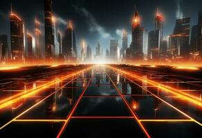 ai generatief geel en rood neon verlichte futuristische backdrop realistisch afbeelding- ultra hd- hoog ontwerp foto