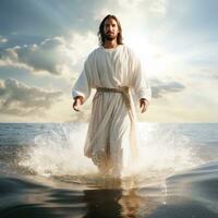 van Jezus wonderbaarlijk wandelen Aan water - ai gegenereerd foto