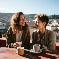 gelukkig lgbt paar in Marseille - ai gegenereerd foto