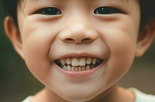 detailopname groot Aziatisch kind glimlach. genereren ai foto