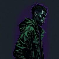 zwart rapper illustratie met duotoon stijl, Purper en groen kleur, ai generatief foto