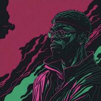 illustratie van een zwart rapper in een Purper en groen duotoon stijl, ai generatief foto