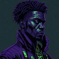 zwart rapper illustratie met duotoon stijl, Purper en groen kleur, ai generatief foto