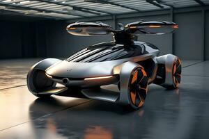 ai generatief. vliegend auto, auto en drone. toekomst vervoer concept foto