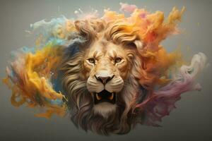 abstract leeuw met complex beweging en vaag kleur, generatief ai illustratie foto
