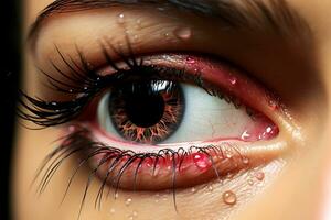 de patiënten oog is verlichte met een rood laser. behandeling van oog problemen. ai generatief foto