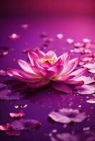 roze lotus Aan Purper achtergrond met bokeh lichten en schittert, ai generatief foto