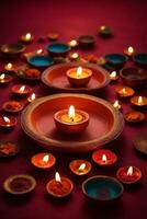 diwali of deepavali - klei diya lampen lit gedurende diwali viering in Indië. ai generatief foto