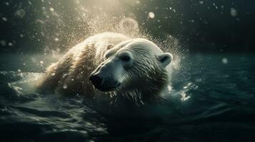 een arctisch polair beer net zo het duiken in de zee, generatief ai foto
