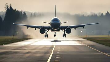 vertrek naar de luchten vliegtuig nemen uit van de luchthaven. generatief ai foto