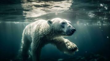 een arctisch polair beer net zo het duiken in de zee, generatief ai foto