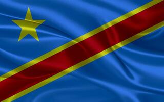 3d golvend realistisch zijde nationaal vlag van Congo. gelukkig nationaal dag Congo vlag achtergrond. dichtbij omhoog foto