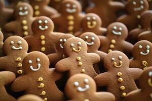 peperkoek mannen eigengemaakt koekjes. Kerstmis gebakjes. dichtbij omhoog visie. ai gegenereerd. foto