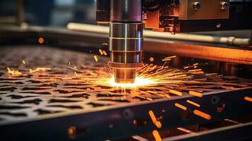 vastleggen de kunstenaarstalent van een industrieel cnc plasma snijdend machine. generatief ai foto