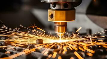 fusie van kunst en industrie, wazig impressies van cnc laser metaal snijden. generatief ai foto