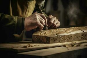 geschoold vakman werken met hout. genereren ai foto