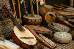 lokaal houten muziek- instrumenten. genereren ai foto