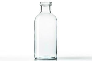 transparant schoon leeg glas fles zonder pet geïsoleerd Aan wit achtergrond. model, sjabloon voor ontwerp. met kopiëren ruimte. leeg fles voor drankje, sap, limonade, melk, water, ai gegenereerd foto