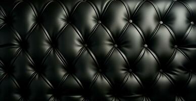 elegant zacht zwart leer sofa bekleding. zwart materiaal is versierd met leer toetsen - ai gegenereerd beeld foto