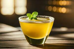 een cocktail met een citroen en munt garneren. ai-gegenereerd foto