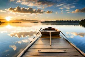 een boot Aan de water Bij zonsondergang. ai-gegenereerd foto