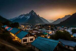 de dorp van karakoram in de bergen. ai-gegenereerd foto