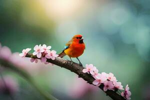 foto behang de lucht, vogel, bloemen, lente, de zon, de vogel, de vogel. ai-gegenereerd