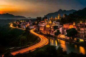 foto behang de stad, udaipur, Indië, rivier, zonsondergang, de stad. ai-gegenereerd