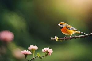 foto behang de zon, bloemen, vogel, lente, de vogel, lente, de vogel,. ai-gegenereerd