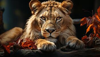 majestueus tijger schuilplaats in herfst Woud, staren met schoonheid en genade gegenereerd door ai foto