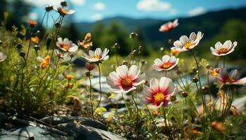 mooi weide van wilde bloemen in de zomer, een natuur meesterwerk gegenereerd door ai foto