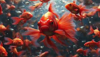 een levendig school- van vis zwemmen in een kleurrijk rif gegenereerd door ai foto