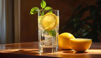 vers limonade, een verfrissend zomer drinken met citrus en munt gegenereerd door ai foto