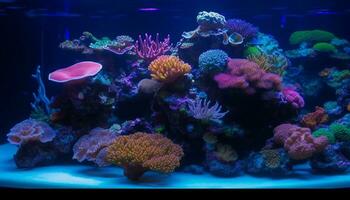 onderwater- rif vis in natuur diep blauw aquatisch zee leven gegenereerd door ai foto