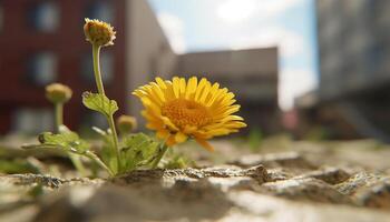 de geel madeliefje bloesems in de weide, een symbool van zomer schoonheid gegenereerd door ai foto