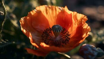 een levendig geel bloem hoofd in een weide, dichtbij omhoog gegenereerd door ai foto