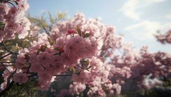 natuur roze bloem bloesems in lente, een dichtbij omhoog van versheid gegenereerd door ai foto