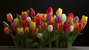 een levendig boeket van multi gekleurde bloemen brengt versheid naar natuur gegenereerd door ai foto