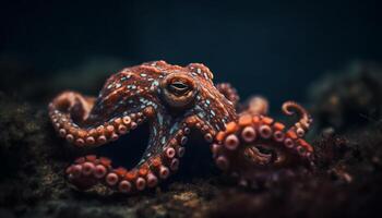 onderwater- vis rif, dichtbij omhoog van Octopus voelhoorn in natuurlijk schoonheid gegenereerd door ai foto