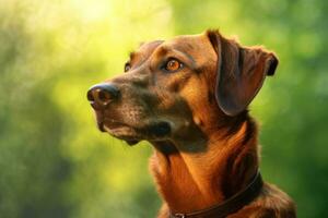 portret van een mooi hond Aan een achtergrond van groen gras. foto