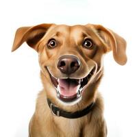 hond glimlachen gezicht, geïsoleerd Aan wit achtergrond foto