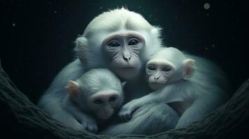 aap familie Aan de donker nacht achtergrond foto