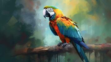 papegaai zittend Aan een Afdeling in de oerwoud foto