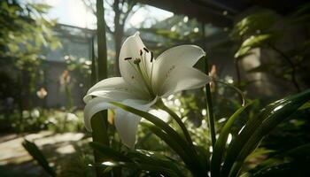 versheid en schoonheid in natuur een dichtbij omhoog van een bladerrijk fabriek gegenereerd door ai foto